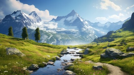 Naklejka na ściany i meble Calming background for relaxation, Alps. Generative AI