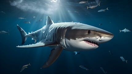 Naklejka premium great white shark in ocean