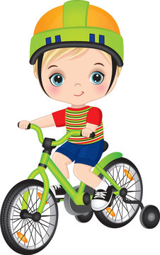 Vector Cute Happy Boy Learning to Ride Bicycle