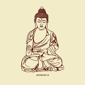 Buddha silhouette. Vector illustration of a deity figure for peace of mind and harmony. For thematic banners, invitations, covers, flyers.
