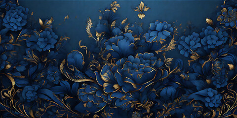 青い花模様のデザイン
