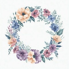 Fototapeta na wymiar watercolor wreath with watercolor flowers and leaves