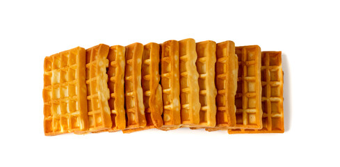 Belgian Waffle Stack Isolated, Square Waffled Cookie, Soft Golden Belgian Waffles, Wafer Biscuit Breakfast