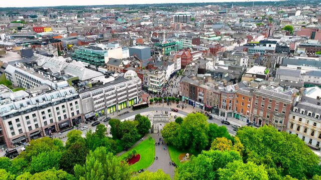 Aerial view of St Stephen's Green Park, a historical park and garden, located in the centre of Dublin city