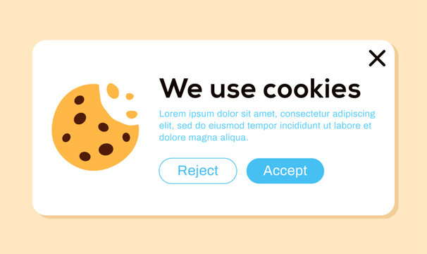 We use cookies concept. Internet web pop up banner. Website policy notification. Accept cookies mobile web page template. GDPR data protection. Flat cell phone interface design vector illustration.
