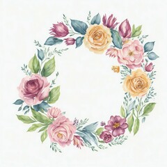 watercolor wreath with watercolor flowers and leaves