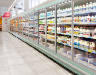 Choosing a dairy products at supermarket.Grocery stores .blurred background