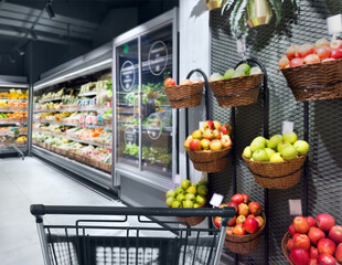 buying fruits(apples and pears)  at the market
