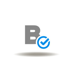 Vector illustration of b letter with check mark. Icon of education, alphabet, school. Symbol of voting.