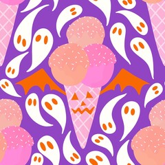 Halloween monsters cartoon seamless ice cream pattern for wrapping paper and fabrics and kids clothes print