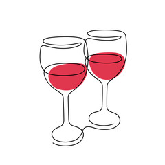 Red wine continuous line colourful vector illustration