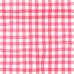Red Gingham Check Hand Drawn Background