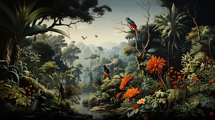 Foto op Plexiglas An oil painting trees, plants and flowers, generative ai © progressman