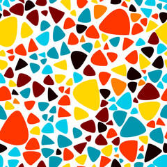 Fototapeta na wymiar Seamless pattern of colored triangles. Vector illustration. Trendy bright symbols and minimalist shape texture, geometry collage.