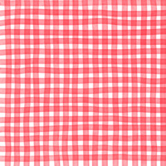 Red Gingham Check Hand Drawn Background