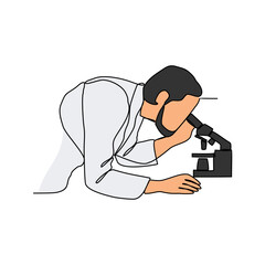 One continuous line drawing of scientist do research in the laboratory with white background. Chemical and laboratory design in simple linear style. Science design concept vector illustration.