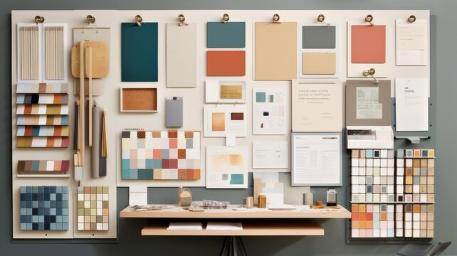 A brand identity board with logos, color palettes, and typography, symbolizing the comprehensive design elements that contribute to a brand's identity