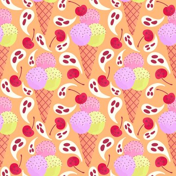 Halloween monsters cartoon seamless ice cream pattern for wrapping paper and fabrics and kids clothes print