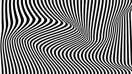 Abstract optical illusion wave. Black and white lines with distortion effect. Vector geometric stripes pattern.