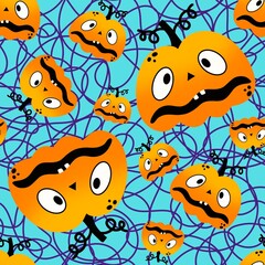 Cartoon autumn vegetable seamless Halloween pumpkins pattern for wrapping paper and fabrics and kids clothes