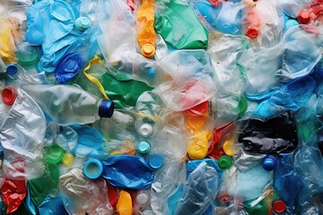 Compressed plastic bottles. An ecological concept for recycling plastic waste.