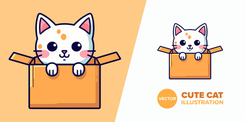 Cartoon Cat in Box: Icon Illustration with Flat Vector Style for Poster, Card, Decoration, Print