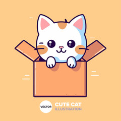 Adorable Cartoon Icon: Cute Cat Playing in Box Vector Illustration for Prints, Cards, and Decor