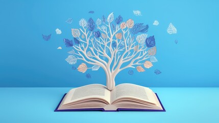 an open book from which the tree of knowledge grows, the concept of the development of the education system