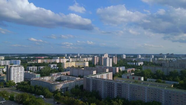 Perfect aerial top view flightdrone Berlin Marzahn panel system building housing