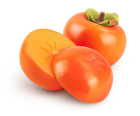 Persimmon fruit sliced isolated on white background with full depth of field