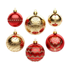  Christmas ornaments/balls group, red and gold in a holiday-themed, illustration in a PNG, cutout, and isolated. Generative ai