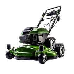 Fototapeta premium a Green lawnmower in a garden and landscaping-themed, photorealistic illustration in a transparent PNG, cutout, and isolated. Generative ai
