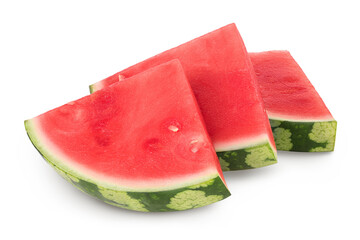 Red seedless watermelon slices isolated on white background with full depth of field.