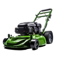 a Green lawnmower in a garden and landscaping-themed, photorealistic illustration in a transparent PNG, cutout, and isolated. Generative ai - obrazy, fototapety, plakaty