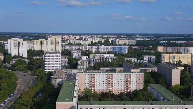 Wonderful aerial view flight drone Berlin Marzahn panel system building housing