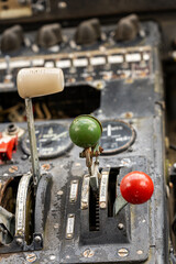Abandoned old air plane with damaged and rusty instrument cluster