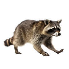 a Racoon, full body, walking, side 3/4 view, in a PNG, in a Nature-themed, isolated, and transparent photorealistic illustration. Generative ai