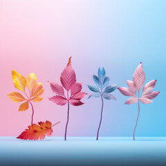 Autumn in soft pastel shades of the rainbow. Concept of beautiful and warm autumn.