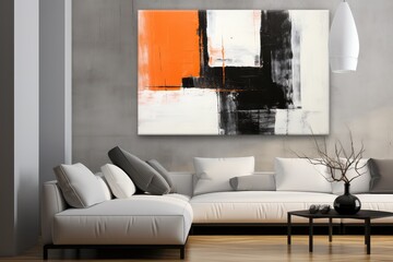 Black White and Orange Abstract Modern Art Acrylic Canvas living room