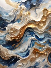 Abstract acrylic painting waves, modern art, surrealism