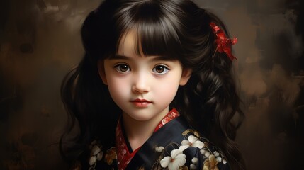 Fototapeta premium A little girl with a red flower in her hair