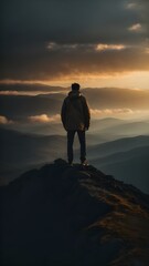 silhouette of a person standing on the top of the mountain