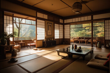 Japanese living room. Generative Ai