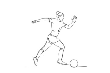 Fototapeta na wymiar A woman takes the position of kicking the ball. Women's world cup one-line drawing
