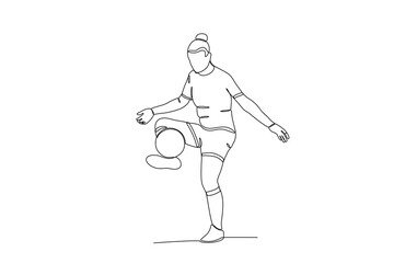A woman playing football with passion. Women's world cup one-line drawing