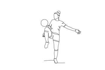 A woman catches the ball with her thigh. Women's world cup one-line drawing