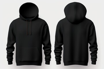 Set of Black front and back view tee hoodie hoody sweatshirt on transparent background cutout, PNG file. Mockup template for artwork graphic design | Generative AI
