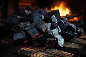 Tuinposter BBQ background black bricks with fire  © nnattalli