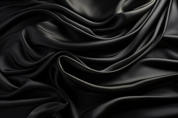 Fototapeta premium Soft black fabric with drapery. 