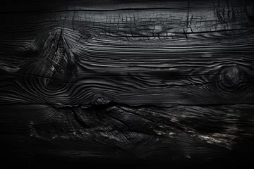 Gordijnen Burned black wooden grunge texture © nnattalli